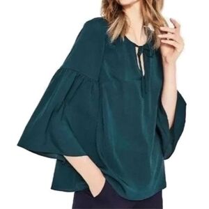 BODEN Boho Bell Sleeve Tie Neck Blouse Dark Teal Women's Size 4